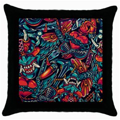 Vintage Tattoos Colorful Seamless Pattern Throw Pillow Case (black) by Wegoenart