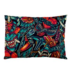 Vintage Tattoos Colorful Seamless Pattern Pillow Case by Wegoenart