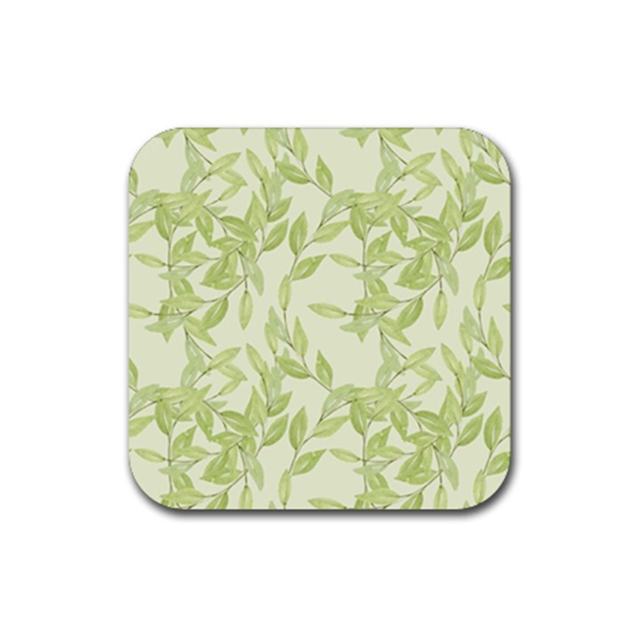 Watercolor Leaves On The Wall  Rubber Coaster (Square)