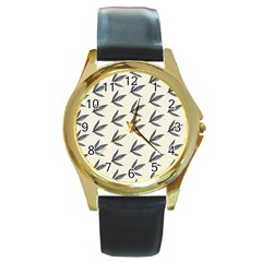 Minimalist Leaves Round Gold Metal Watch by ConteMonfrey