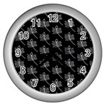 Black Cute Leaves Wall Clock (Silver) Front