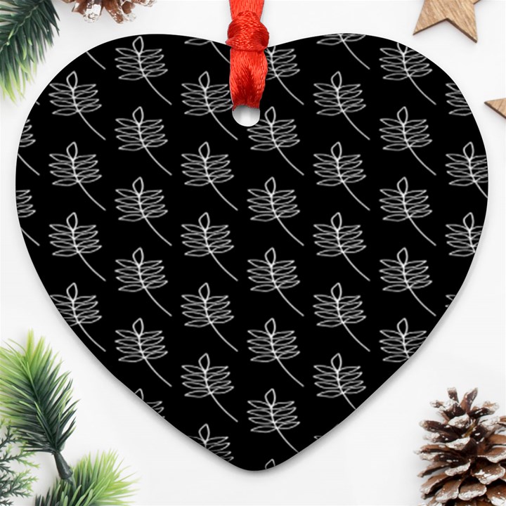 Black Cute Leaves Heart Ornament (Two Sides)