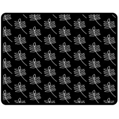 Black Cute Leaves Double Sided Fleece Blanket (medium)  by ConteMonfrey