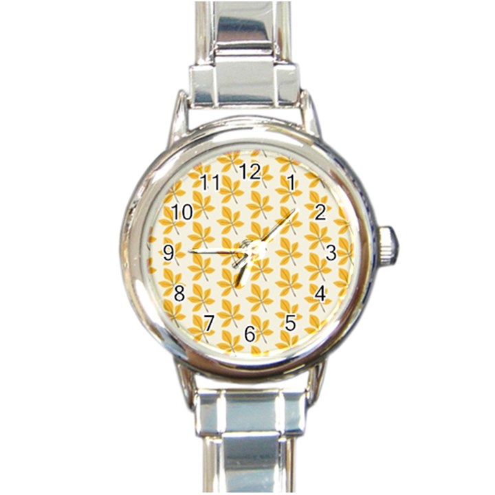 Orange Leaves   Round Italian Charm Watch