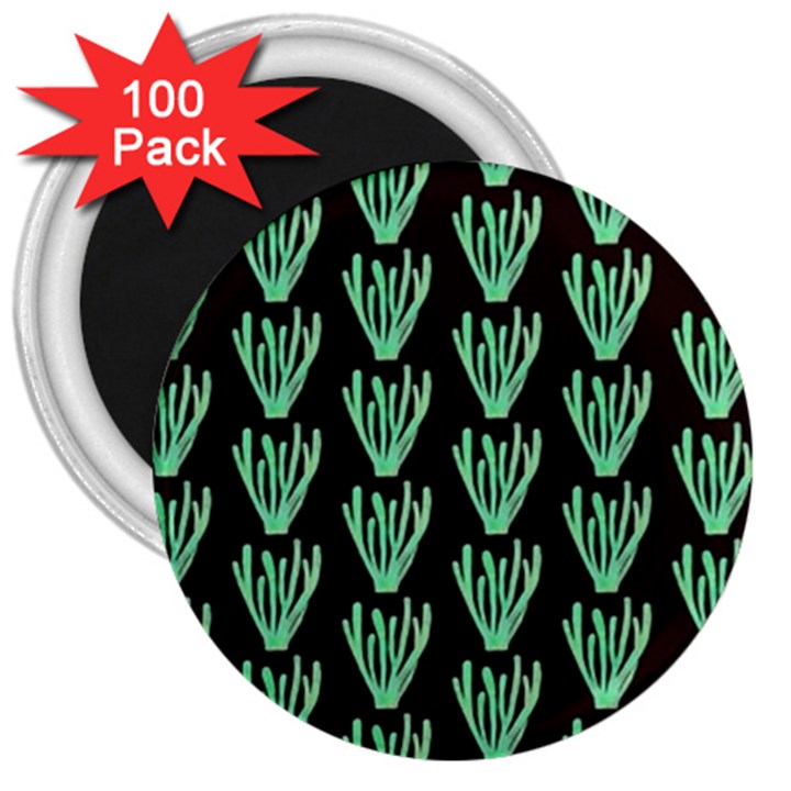 Watercolor Seaweed Black 3  Magnets (100 pack)