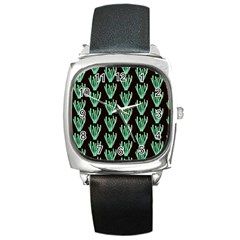 Watercolor Seaweed Black Square Metal Watch by ConteMonfrey