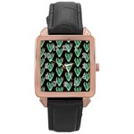 Watercolor Seaweed Black Rose Gold Leather Watch  Front