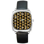 Orange And Black Leaves Square Metal Watch Front