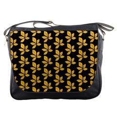 Orange And Black Leaves Messenger Bag by ConteMonfrey