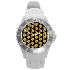 Orange And Black Leaves Round Plastic Sport Watch (l) by ConteMonfrey