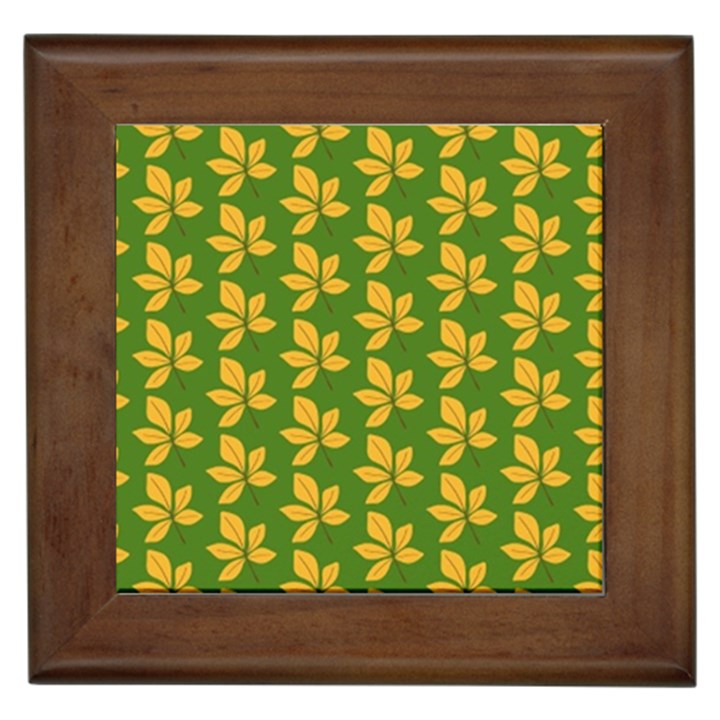 Orange Leaves Green Framed Tile