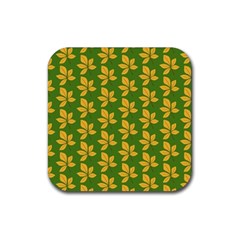 Orange Leaves Green Rubber Coaster (square) by ConteMonfrey