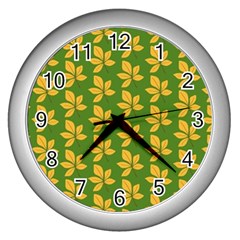 Orange Leaves Green Wall Clock (silver) by ConteMonfrey