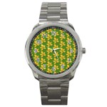 Orange Leaves Green Sport Metal Watch Front