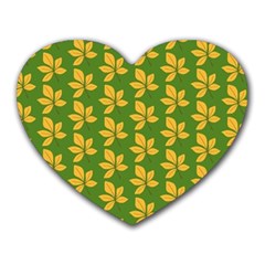 Orange Leaves Green Heart Mousepad by ConteMonfrey