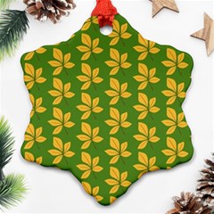 Orange Leaves Green Ornament (snowflake) by ConteMonfrey