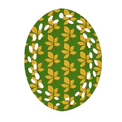 Orange Leaves Green Ornament (oval Filigree) by ConteMonfrey