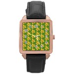 Orange Leaves Green Rose Gold Leather Watch  Front