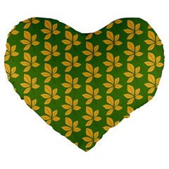 Orange Leaves Green Large 19  Premium Flano Heart Shape Cushions by ConteMonfrey