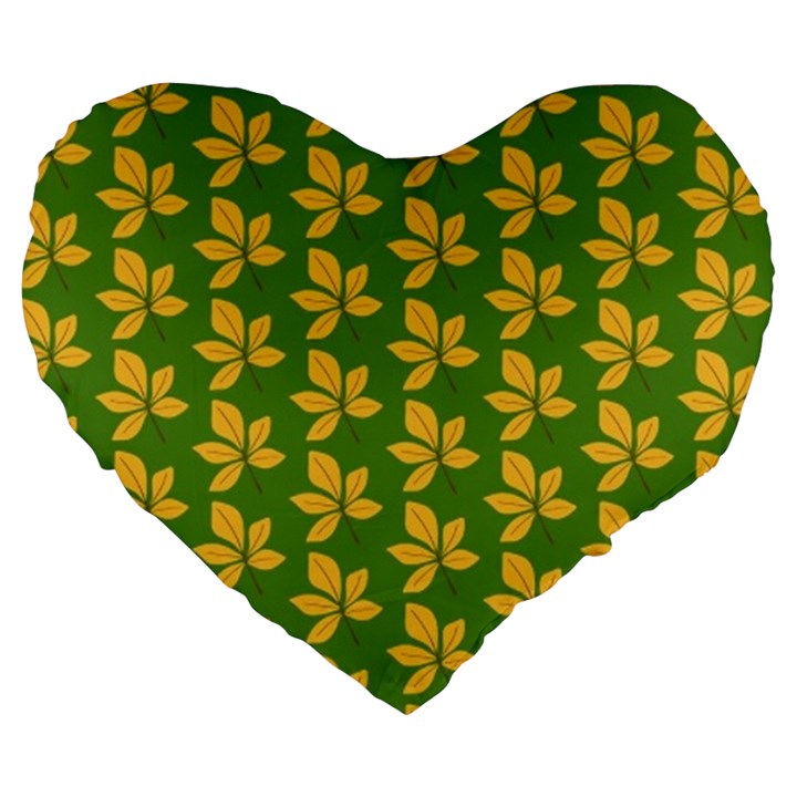 Orange Leaves Green Large 19  Premium Flano Heart Shape Cushions