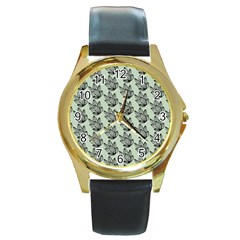 Cactus Lines Round Gold Metal Watch by ConteMonfrey