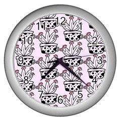 Lovely Cactus With Flower Wall Clock (silver) by ConteMonfrey