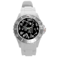 Knowledge Drawing Education Science Round Plastic Sport Watch (l) by Wegoenart