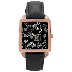 Knowledge Drawing Education Science Rose Gold Leather Watch  by Wegoenart