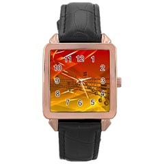 Music Notes Melody Note Sound Rose Gold Leather Watch  by Wegoenart