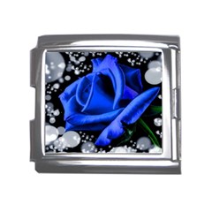 Blue Rose Bloom Blossom Mega Link Italian Charm (18mm)