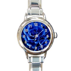 Blue Rose Flower Plant Romance Round Italian Charm Watch by Wegoenart