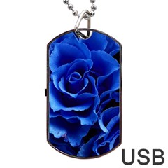 Blue Rose Flower Plant Romance Dog Tag Usb Flash (two Sides) by Wegoenart