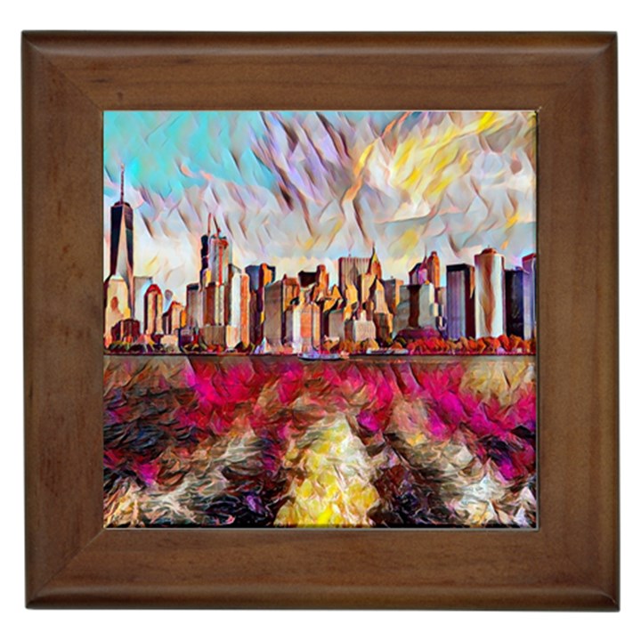 New York Skyline Manhattan City Framed Tile