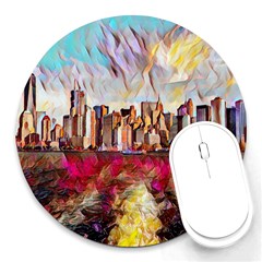 New York Skyline Manhattan City Round Mousepad by Wegoenart