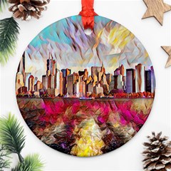 New York Skyline Manhattan City Ornament (round) by Wegoenart