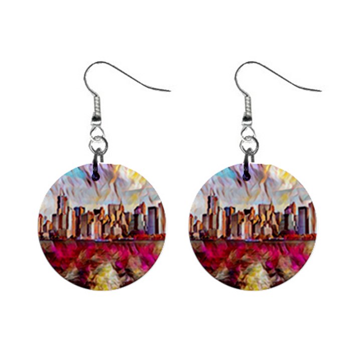 New York Skyline Manhattan City Mini Button Earrings