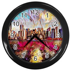 New York Skyline Manhattan City Wall Clock (black) by Wegoenart