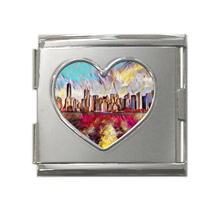 New York Skyline Manhattan City Mega Link Heart Italian Charm (18mm)