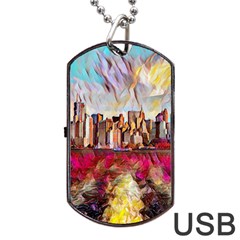 New York Skyline Manhattan City Dog Tag Usb Flash (one Side) by Wegoenart