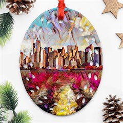 New York Skyline Manhattan City Oval Filigree Ornament (two Sides)