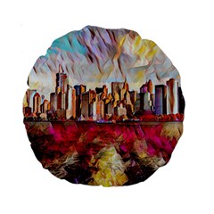 New York Skyline Manhattan City Standard 15  Premium Round Cushions by Wegoenart