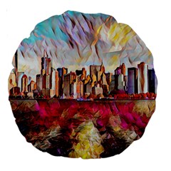 New York Skyline Manhattan City Large 18  Premium Round Cushions by Wegoenart