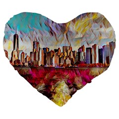 New York Skyline Manhattan City Large 19  Premium Heart Shape Cushions by Wegoenart