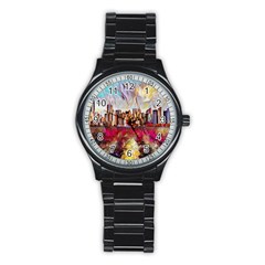 New York Skyline Manhattan City Stainless Steel Round Watch by Wegoenart