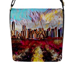 New York Skyline Manhattan City Flap Closure Messenger Bag (l) by Wegoenart