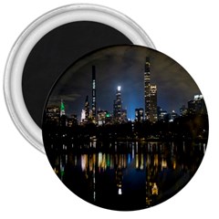 New York Night Central Park Skyscrapers Skyline 3  Magnets by Wegoenart