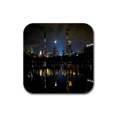 New York Night Central Park Skyscrapers Skyline Rubber Square Coaster (4 Pack) by Wegoenart