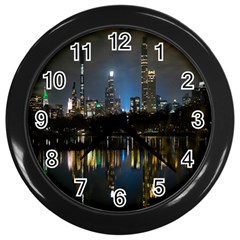 New York Night Central Park Skyscrapers Skyline Wall Clock (black) by Wegoenart