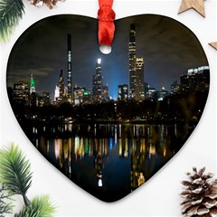 New York Night Central Park Skyscrapers Skyline Heart Ornament (two Sides) by Wegoenart