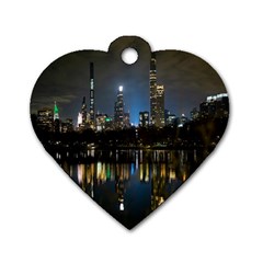 New York Night Central Park Skyscrapers Skyline Dog Tag Heart (one Side) by Wegoenart